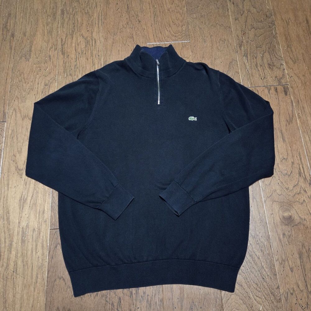 Lacoste Sweater Mens XL Size 6 Black 1/4 Zip Long Sleeve Sweater Pullover